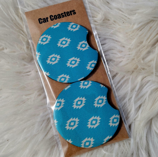 Blue Aztec Car Coasters