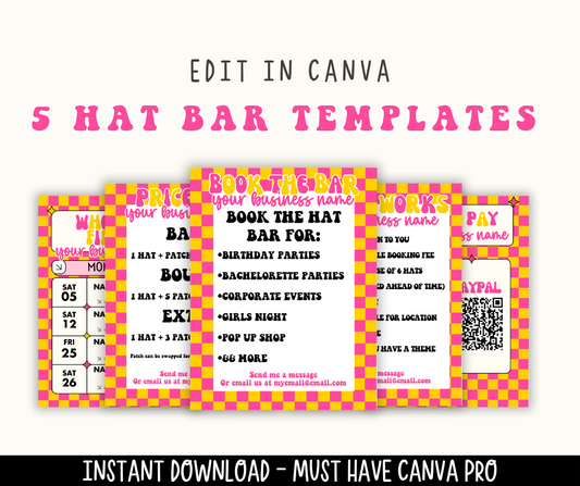 Pink Check Canva Hat Bar Template