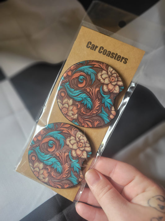 Turquoise + Leather Car Coasters