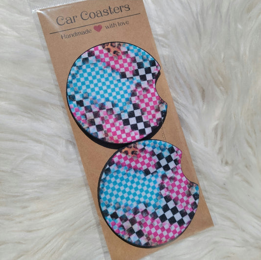 Neon Checkered Car Coasters
