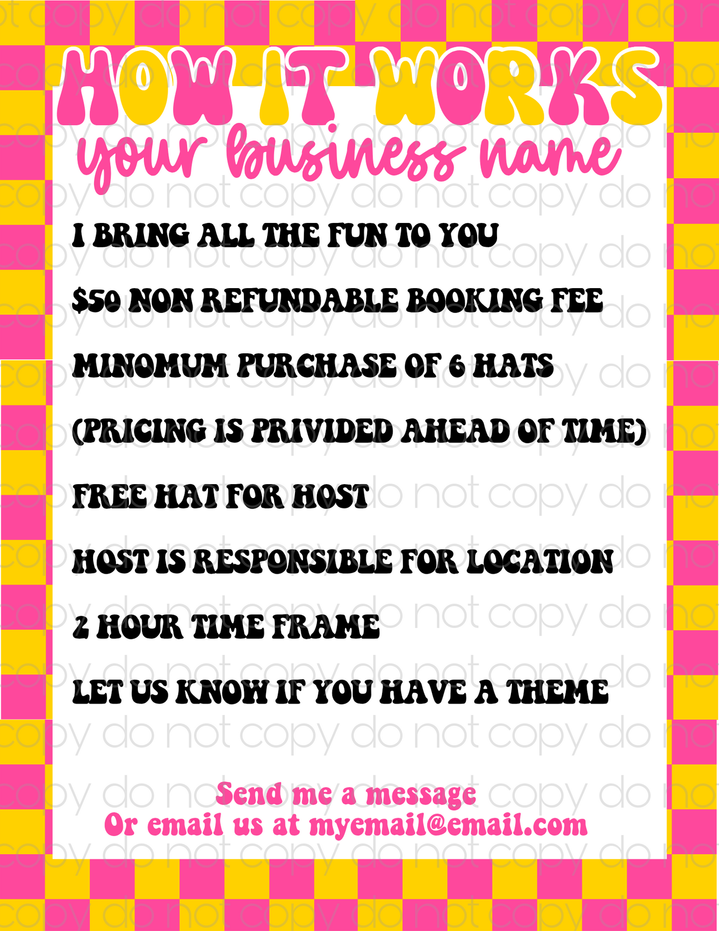 Pink Check Canva Hat Bar Template