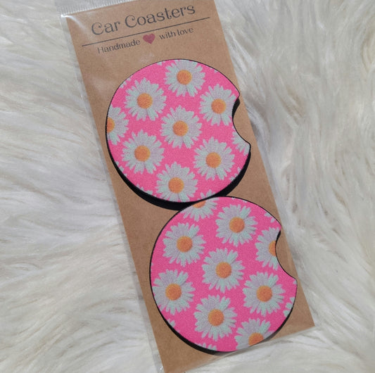 Pink Daisy Car Coasters