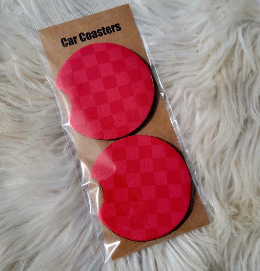 Pink Checkered Car Coasters