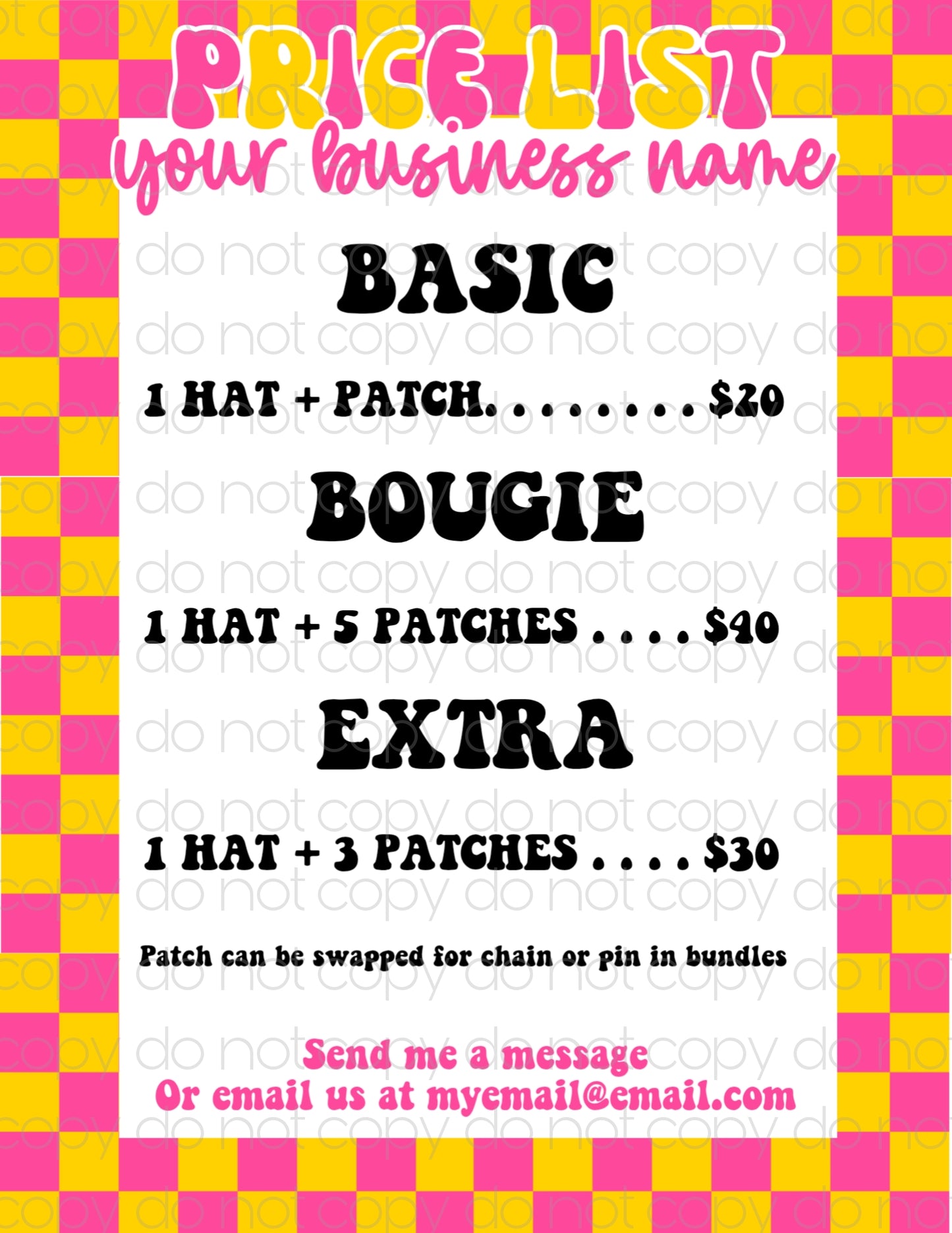 Pink Check Canva Hat Bar Template