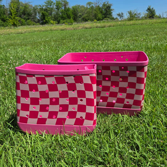 Pink Checkered Tote Bags